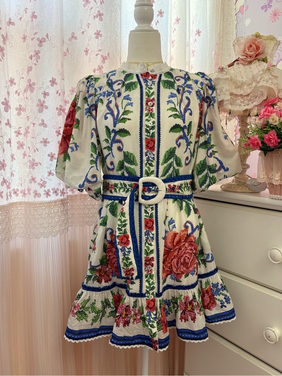 FARM Rio Dresses & Skirts - Farm Rio Oft-White Flower Tapestry Mini Dress